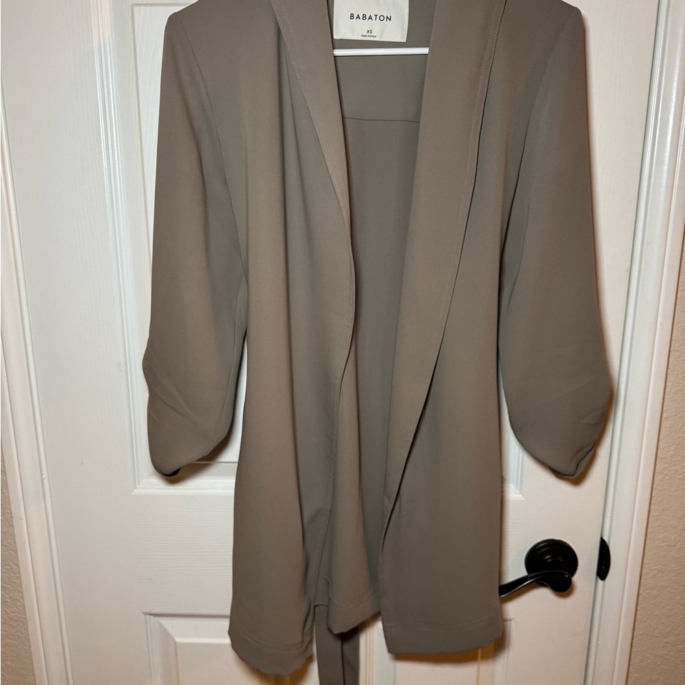 Babaton Taupe Open-Front Draped Blazer